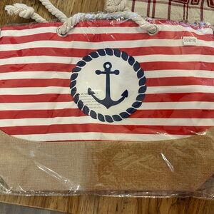 Stone & Stitch Nautical Striped Anchor Tote Bag